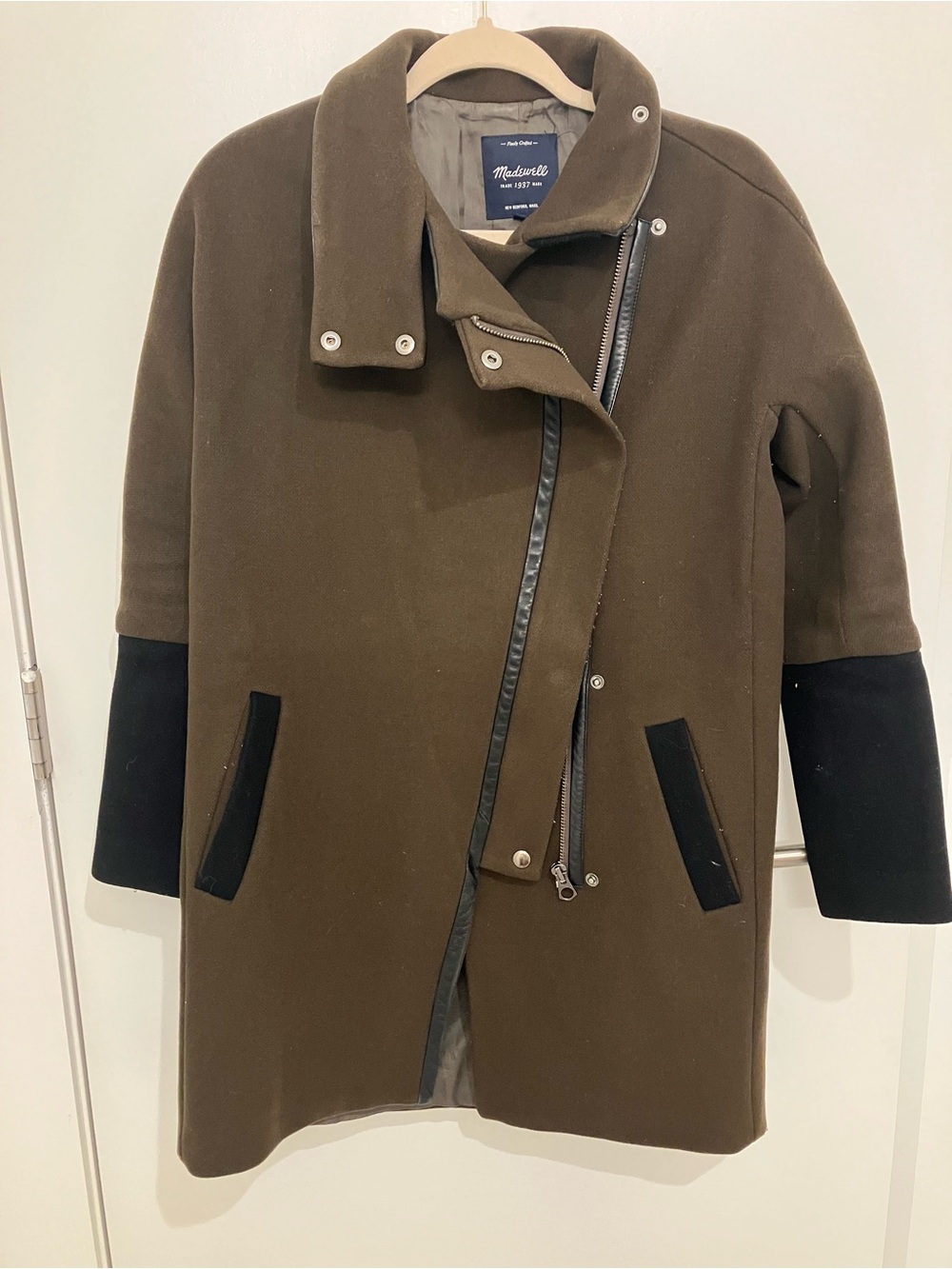 Madewell city grid coat with leather detail